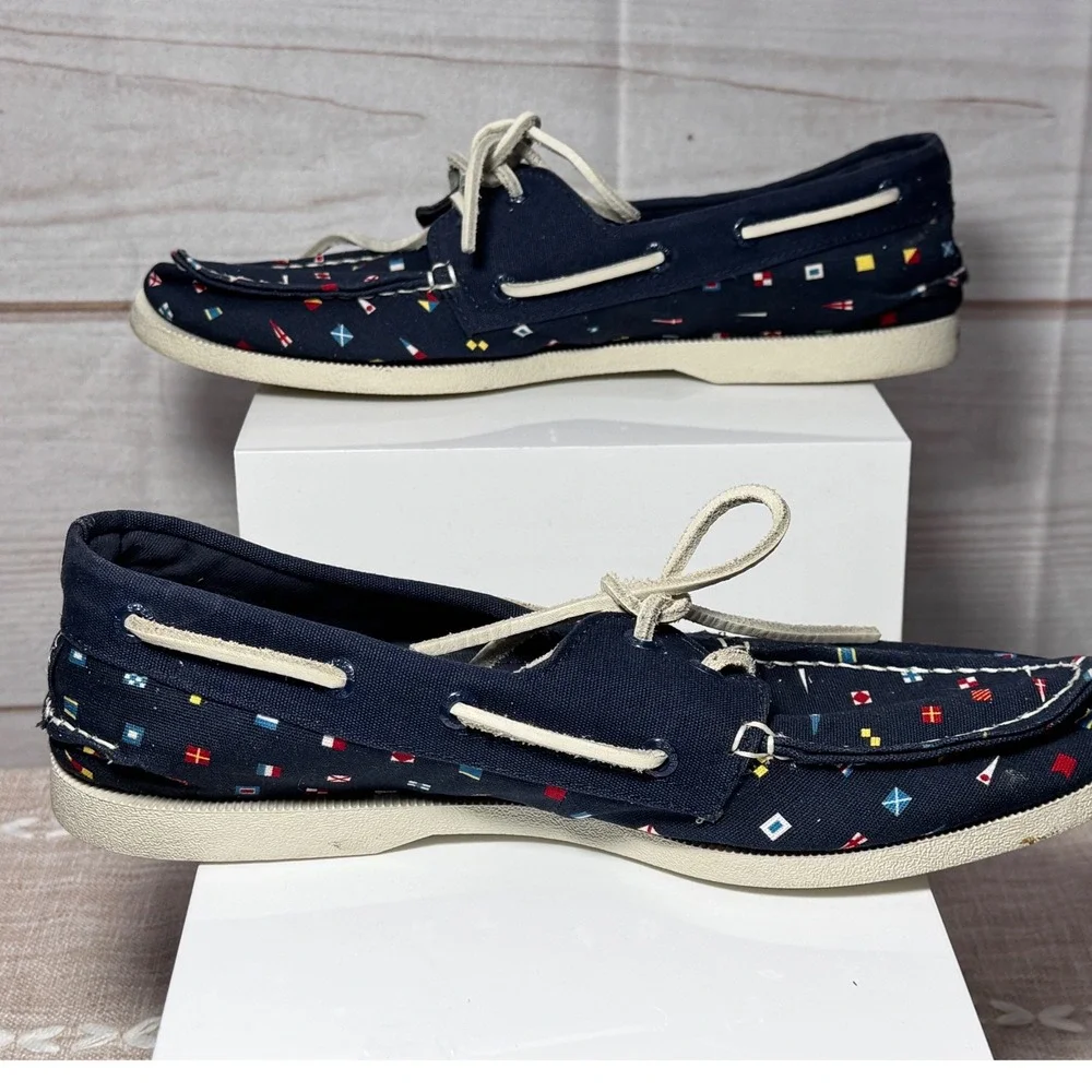 Sperry Top-Sider Mens Navy Nautical Signal Flag Canvas Boat Shoes Size 8.5